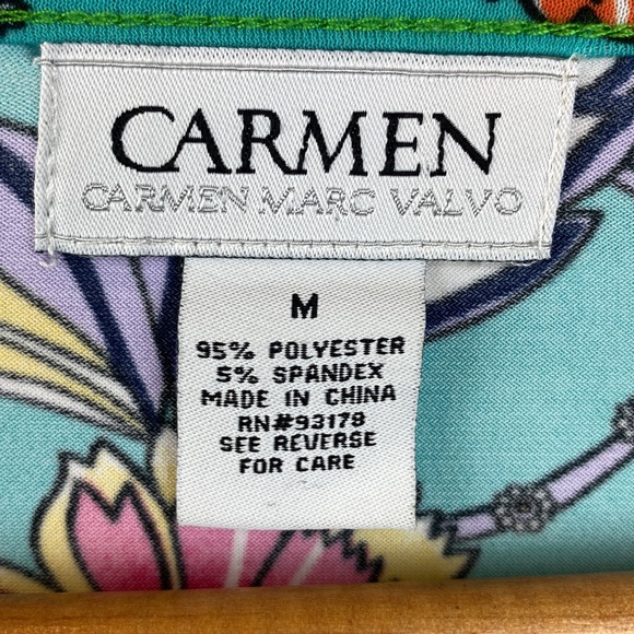 Carmen Marc Valvo Dark Floral Print Half Sleeve Drape Neck Blouse top M - Picture 7 of 8